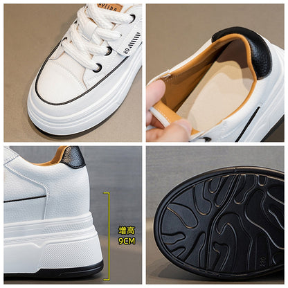 Fujin Women's Platform Sneakers – 9cm Genuine Leather High Heel Casual Shoes