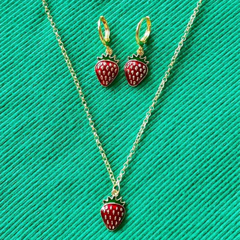 Women's Strawberry Necklace & Earring Set | Y2K Indie Jewelry for a Sweet, Playful Look