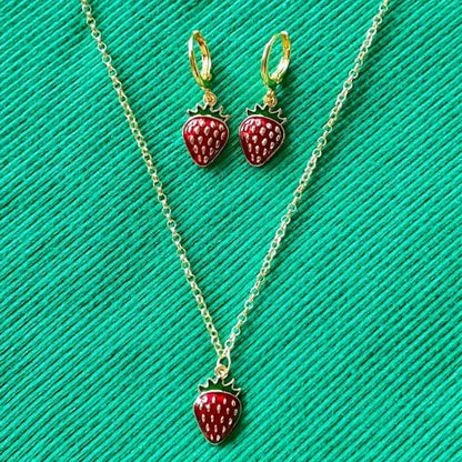 Women's Strawberry Necklace & Earring Set | Y2K Indie Jewelry for a Sweet, Playful Look
