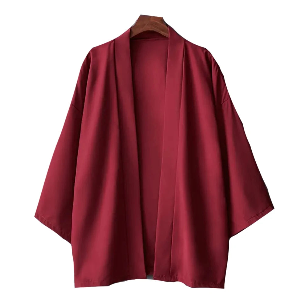 Men's Japanese Kimono Cardigan Shirt – Open Stitch Yukata, 3/4 Sleeve | XS–XXXL