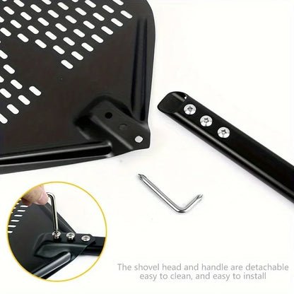 Perforated Aluminum Pizza Peel | 30x35cm Rectangular Transfer Paddle for Professional Pizza Making