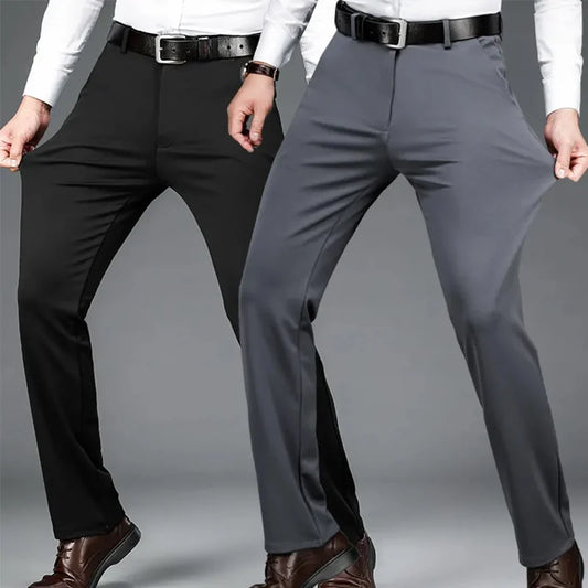 Men's Smart Casual Dress Pants – Elastic Waist Suit Trousers, Straight Fit | Sizes 29–42