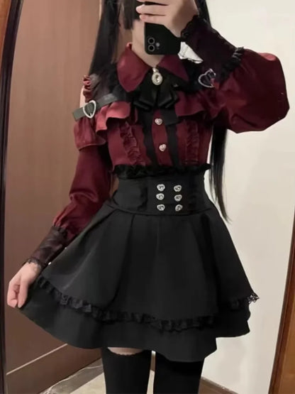 Gothic Lolita Bow Dress and Shorts Set with Sailor Collar