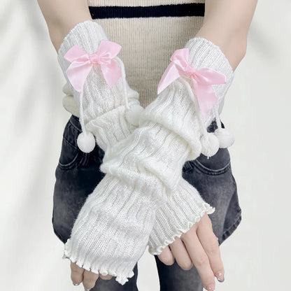 Girls' Red Knitted Arm Sleeves | Warm Sweet Fingerless Gloves for Christmas & New Year Gift