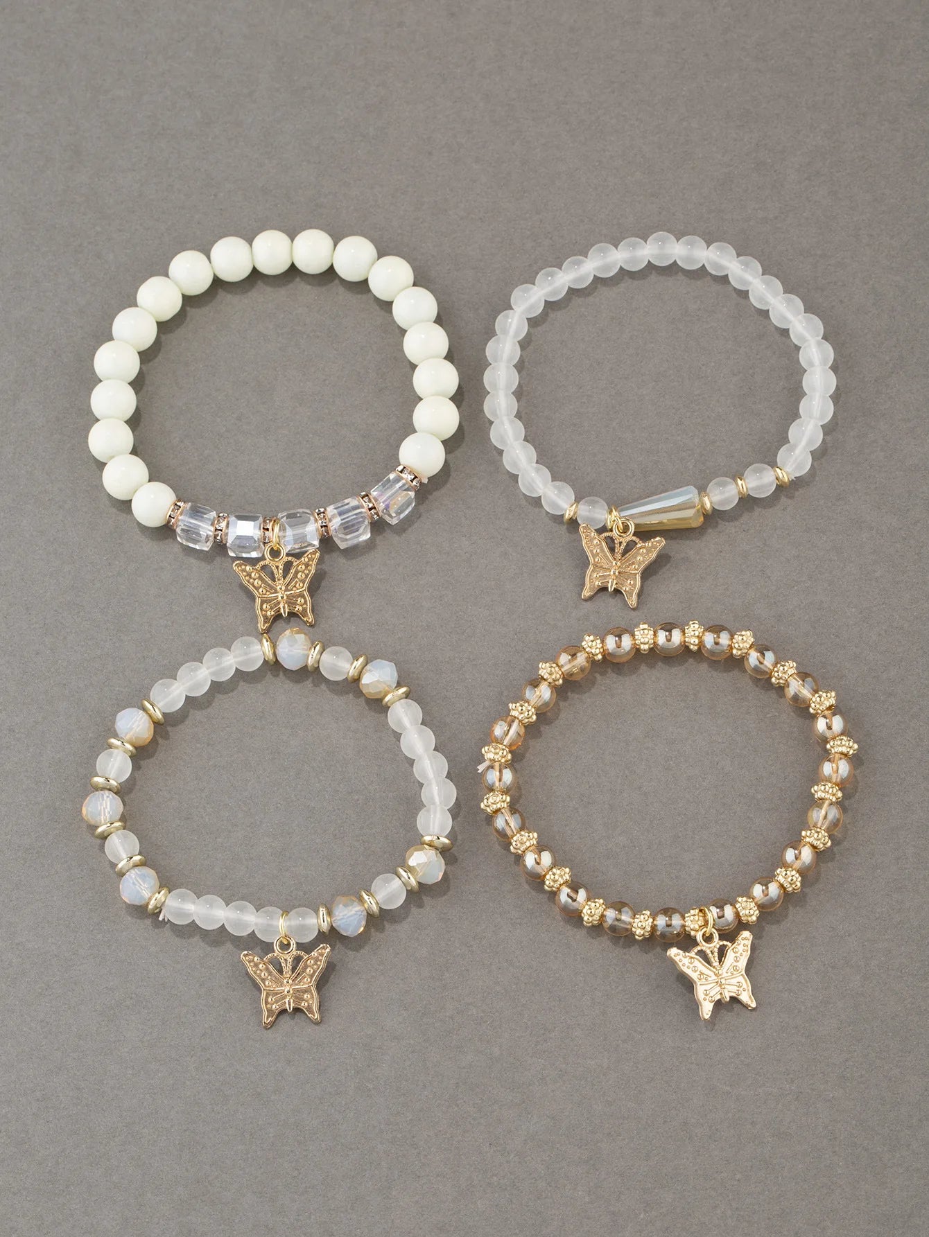 Butterfly Beaded Bracelet Set (4 Pcs)