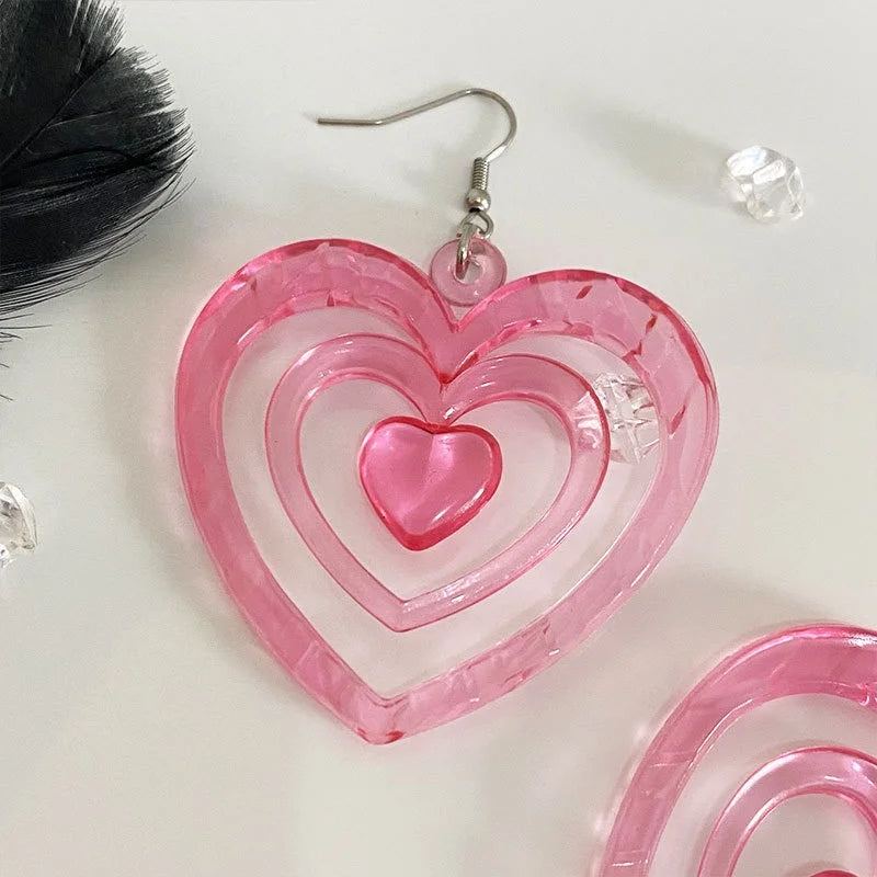 Y2K Heart Drop Earrings in Acrylic and Silver
