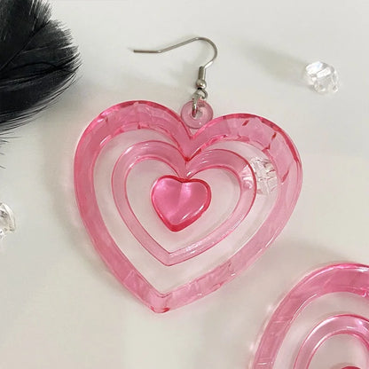 Y2K Heart Drop Earrings in Acrylic and Silver