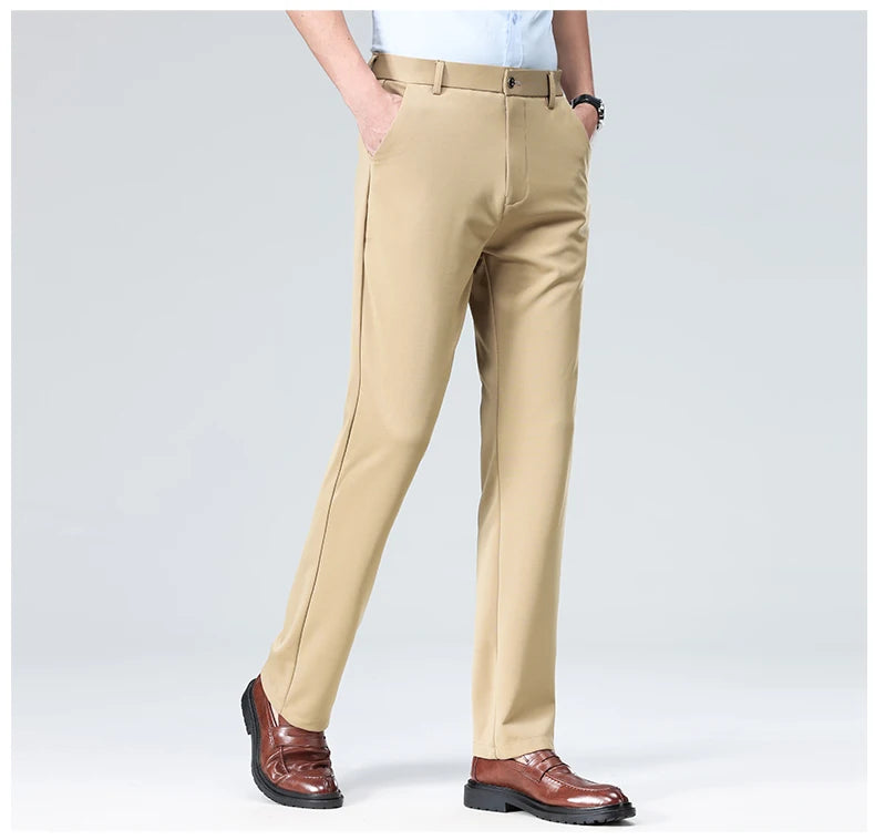 Men's Smart Casual Dress Pants – Elastic Waist Suit Trousers, Straight Fit | Sizes 29–42