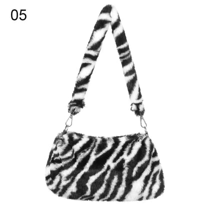 Women's Animal Print Leopard Plush Shoulder Bag | Casual Crossbody Messenger Bag for Ladies