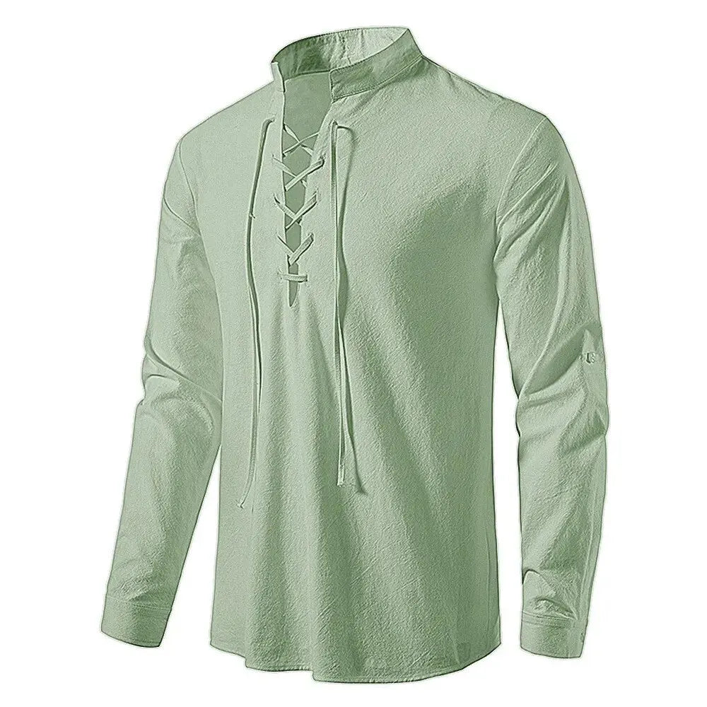 King Billion Men's Cotton Linen Shirt – Casual Long Sleeve V-Neck | S–XXXL