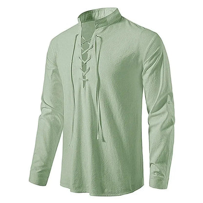 King Billion Men's Cotton Linen Shirt – Casual Long Sleeve V-Neck | S–XXXL