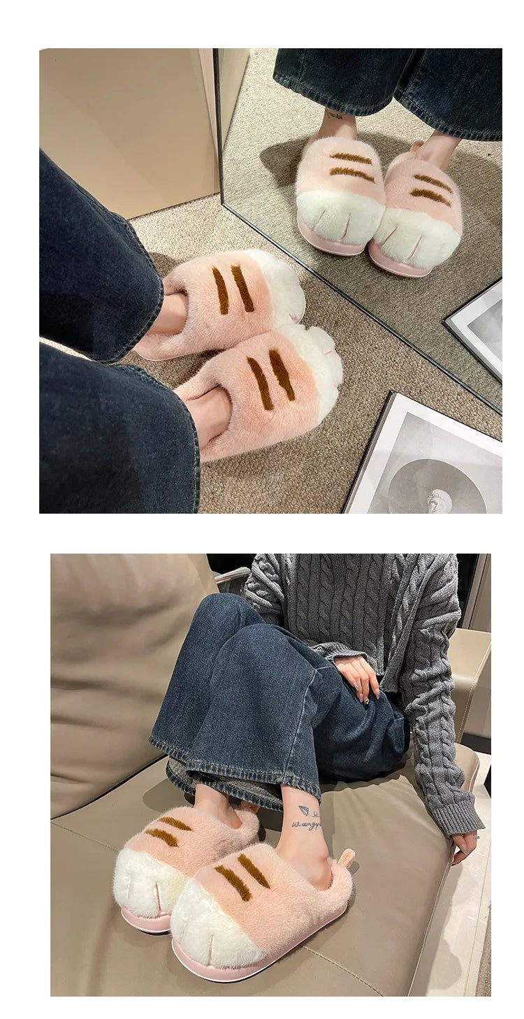 3D Cat Claw Slippers – Cozy Winter Indoor Shoes for Women