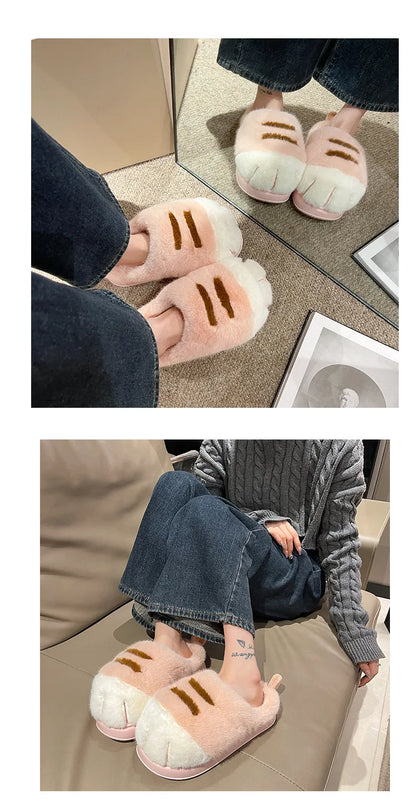 3D Cat Claw Slippers – Cozy Winter Indoor Shoes for Women