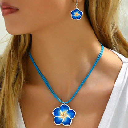 Bohemian Flower Braided Jewelry Set For Women Necklace Earrings Pink Red Blue