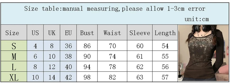 Women's Y2K Grunge Skull Graphic Thermal T-Shirt | 90s Vintage Aesthetic Long Sleeve Pullover Top