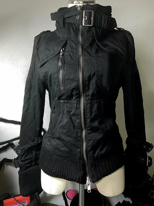 Harajuku Safari Hooded Jacket – Y2K Streetwear Zip-Up Coat