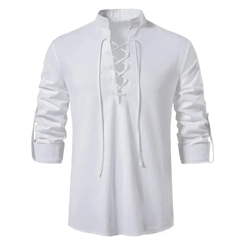 King Billion Men's Cotton Linen Shirt – Casual Long Sleeve V-Neck | S–XXXL