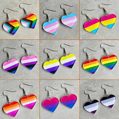 Pride Rainbow and Multi-colored Heart Drop Earrings – Colorful Acrylic Geometric Studs