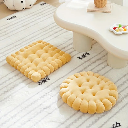 Large Biscuit Shape Plush Cushion – Soft Decorative Cookie Seat Pad for Chair, Floor & Tatami