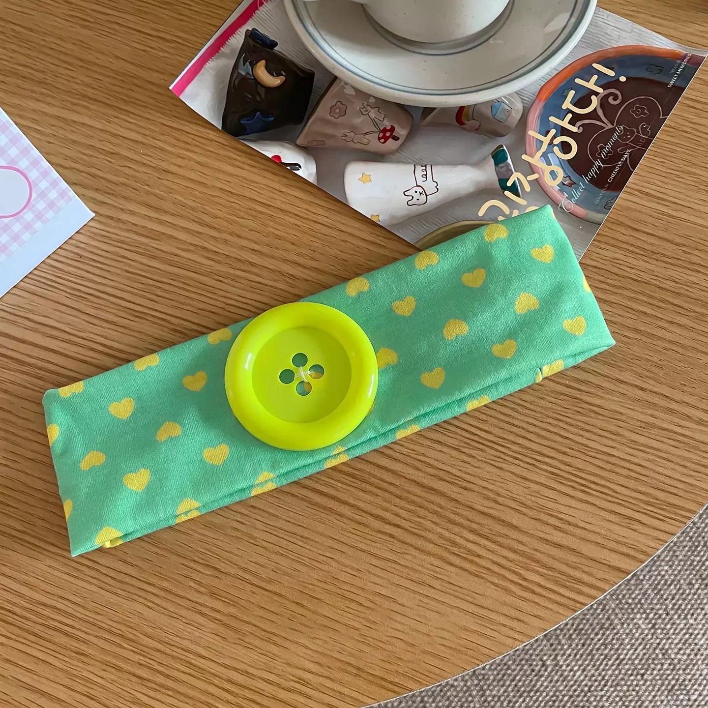 Vintage Polka Dot Button Headband for Women