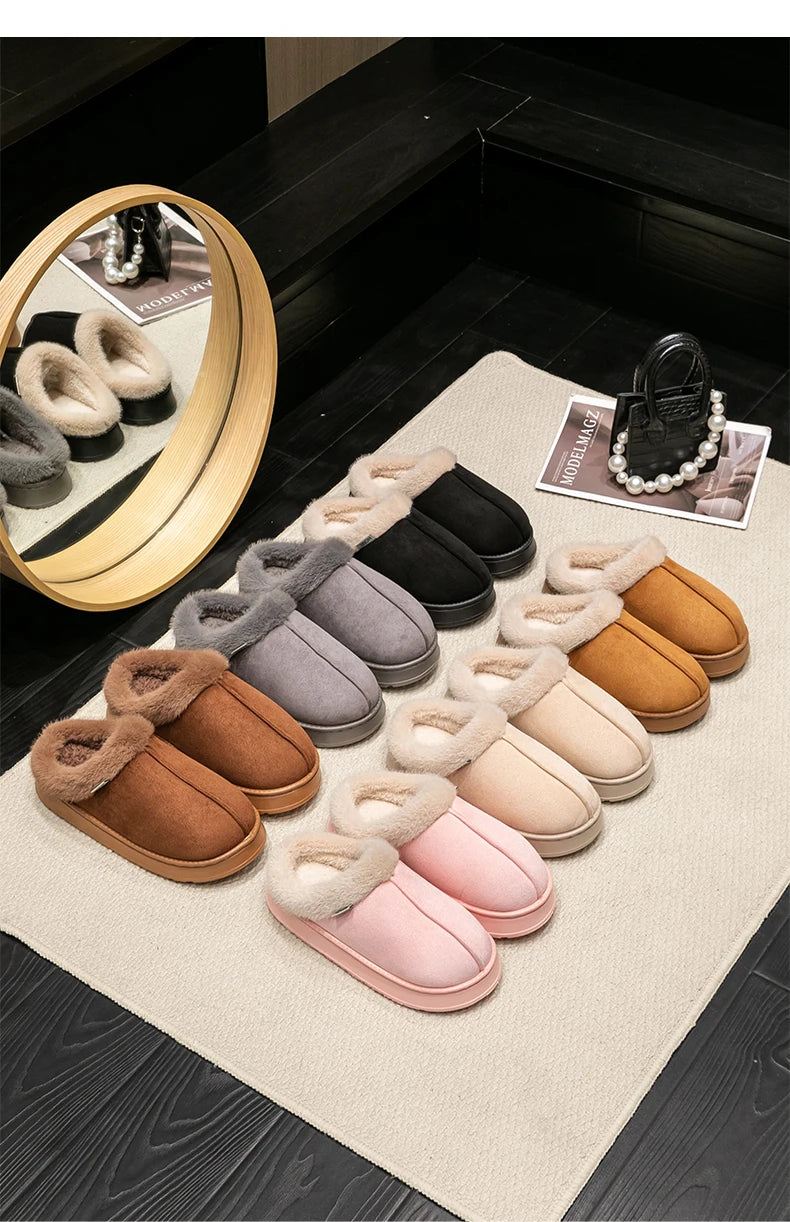 Fluffy Faux Suede Indoor Slippers – Thick EVA Sole Anti-Slip Unisex House Shoes Men and Women