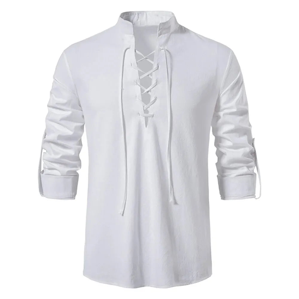 King Billion Men's Cotton Linen Shirt – Casual Long Sleeve V-Neck | S–XXXL