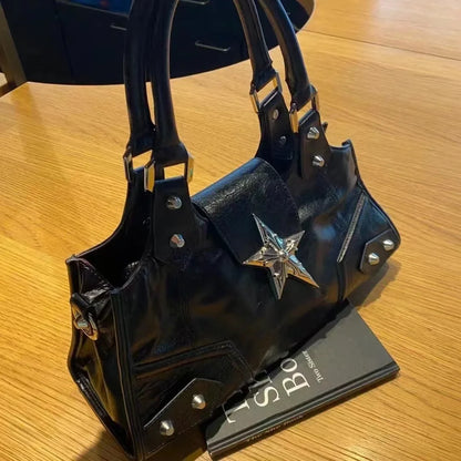 Y2K Gothic Star Bucket Bag – Grunge Punk Shoulder Handbag for Women