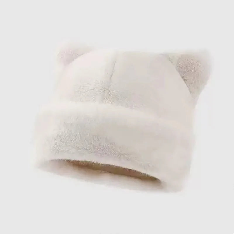 Women's Plush Teddy Bear Beanie – Cute Animal Print Knit Hat | Warm & Cozy
