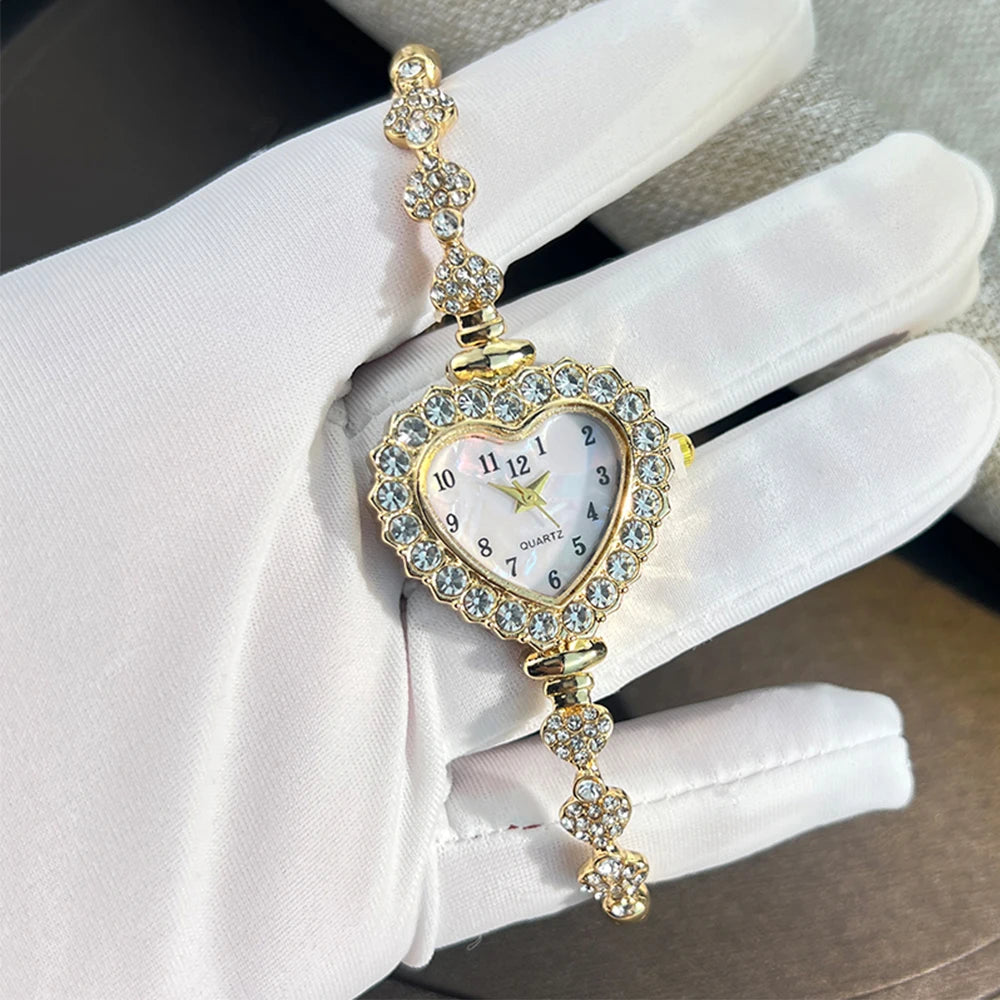 Women's Heart-Shaped Ribbon Strap Diamond Watch | Adjustable Bracelet Fashion Wristwatch