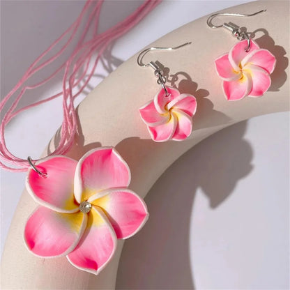 Bohemian Flower Braided Jewelry Set For Women Necklace Earrings Pink Red Blue