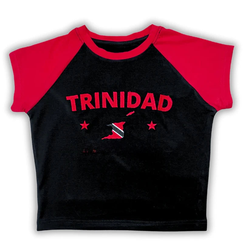 Caribbean Islands Embroidered Graphic Crop Top for Women