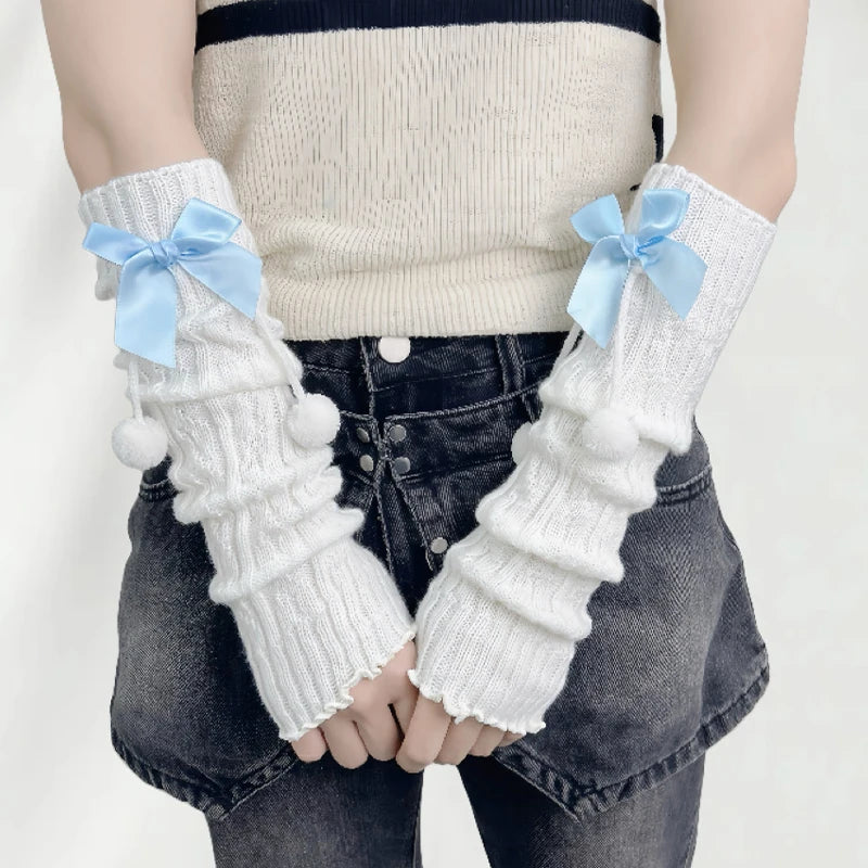 Girls' Red Knitted Arm Sleeves | Warm Sweet Fingerless Gloves for Christmas & New Year Gift