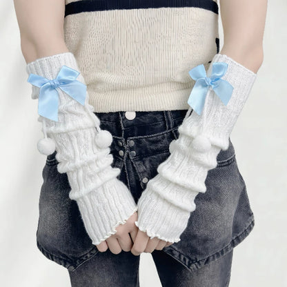 Girls' Red Knitted Arm Sleeves | Warm Sweet Fingerless Gloves for Christmas & New Year Gift