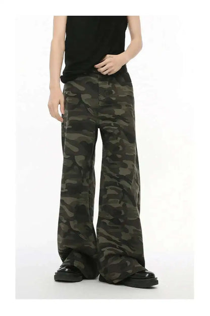Vintage Wide-Leg Jeans – Men's Camo & Washed Denim