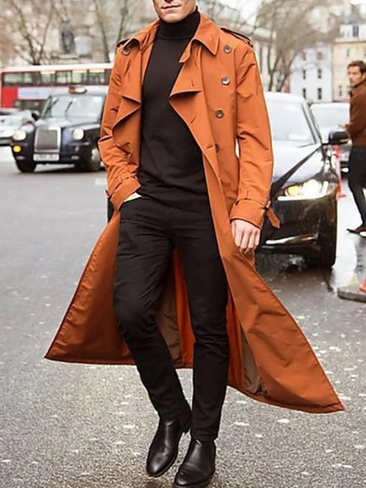 Men's Overlong British Trench Coat – Streetwear Epaulet Design, Loose Fit | S–XXL