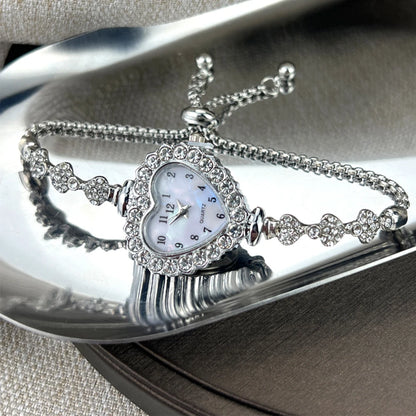 Women's Heart-Shaped Ribbon Strap Diamond Watch | Adjustable Bracelet Fashion Wristwatch