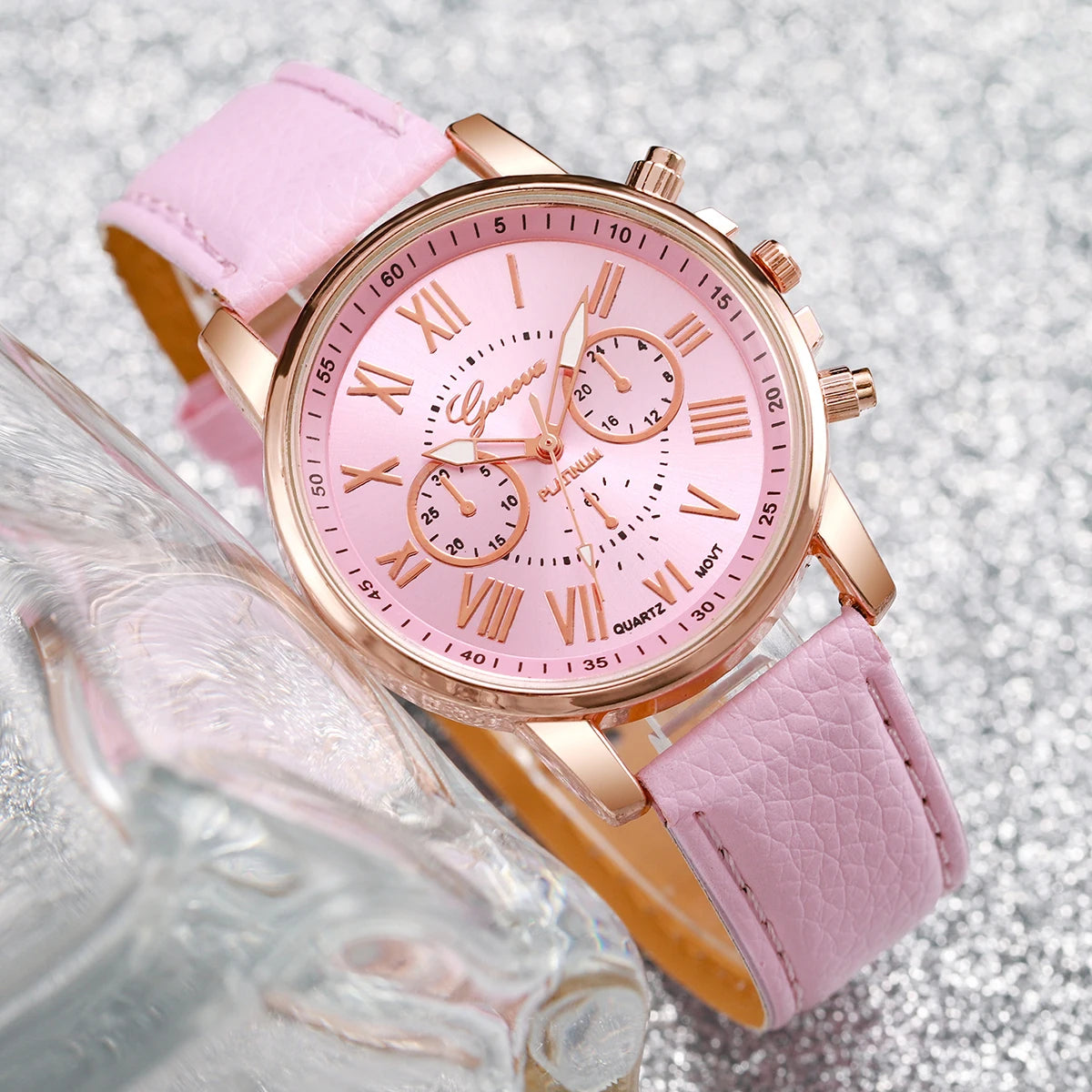 Women's Fashion Quartz Watch & Jewelry Set | 5/6pcs Heart Rhinestone Leather Band Wristwatch