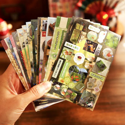 Kawaii Glitter Die-Cut Sticker Book – 30 Sheets Japanese Showa Style Scrapbook Stickers