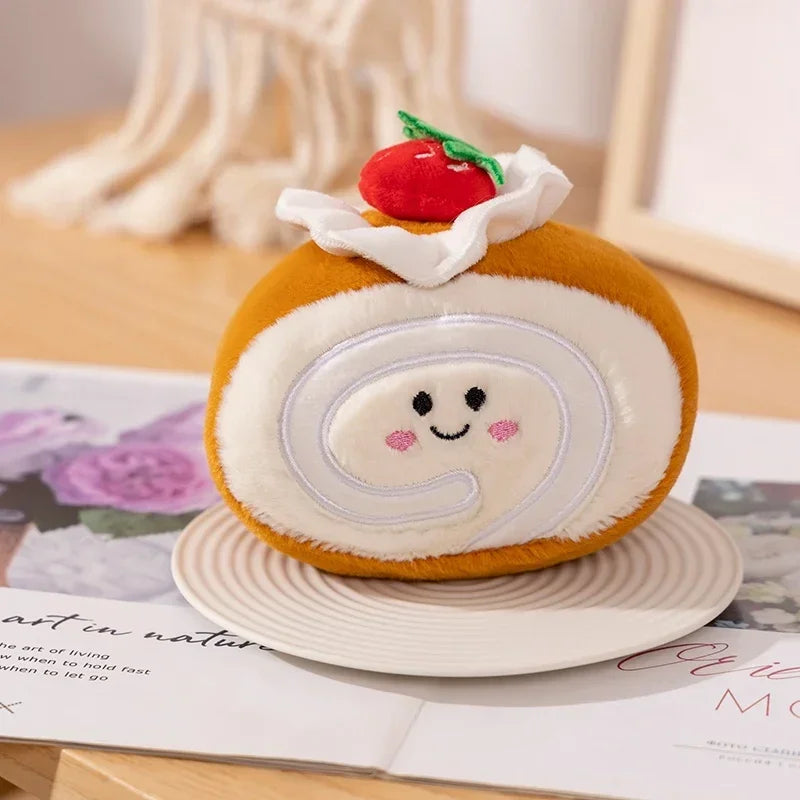 Stuffed Strawberry Swiss Roll Plush Toy | Cute Cream Snack Cake Plushie for Kids & Party Decor