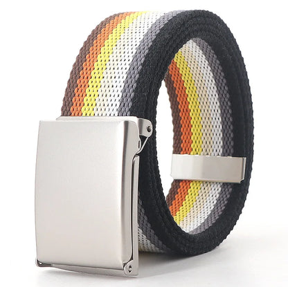 Colorful Striped Canvas Belt – Unisex Military Buckle Waistband (3.8cm x 120cm)