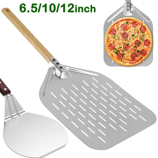 Metal Pizza Peel with Wood Handle | 6.5–12 inch Non-Stick Pizza Shovel & Cake Lifter for Home Baking