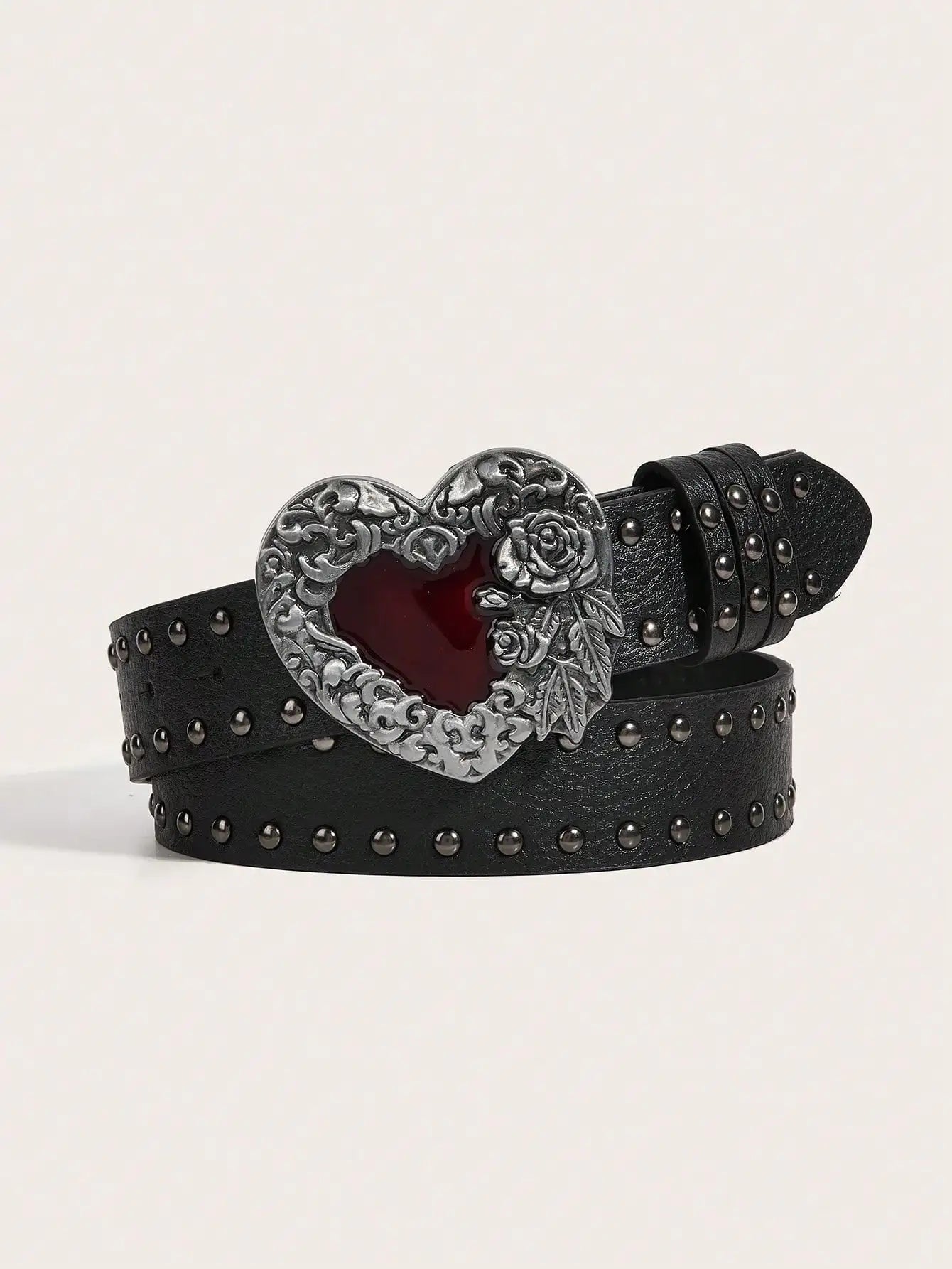 Women's Y2K Punk Gothic Rose Essential Oil Leather Belt | Rivet Heart Drop Spring Summer Waist Accessory