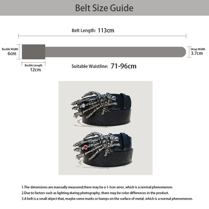 Men's Gothic Punk Skull Embossed Leather Belt Skeleton Reaper and Snake Designs