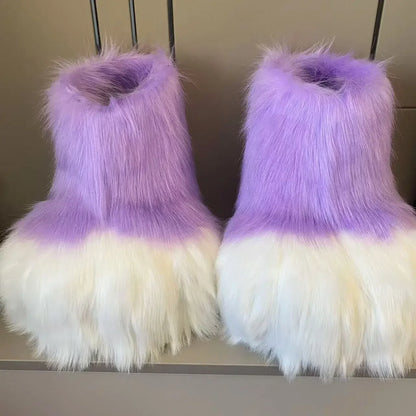 Fluffy Fursuit Paw Shoes Cosplay Animal Boots for Halloween and Conventions