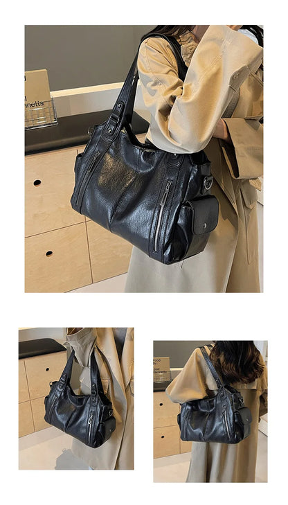 Soft Interior Compartment PU Leather Shoulder Bag For Women With Zipper Closure