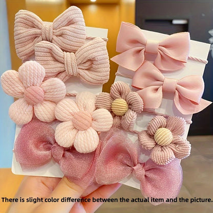 Girls' Bow & Flower Hair Ties | 10pcs Strong Elastic Ponytail Accessories That Won't Damage Hair