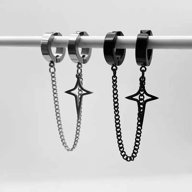 Minimalist Star Clip-On Earrings – No Piercing Needed, Unisex Stainless Steel | Black & Silver