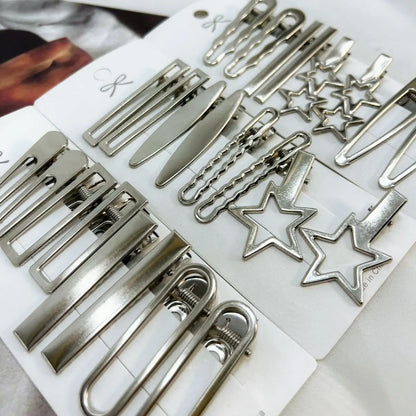 Women's & Girls' Y2K Silver Metal Star Hair Clips | 24pcs Seamless Duckbill Clip Set