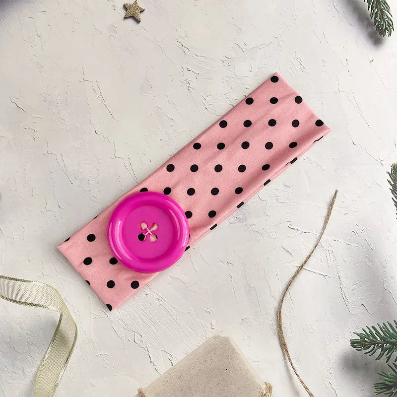 Vintage Polka Dot Button Headband for Women