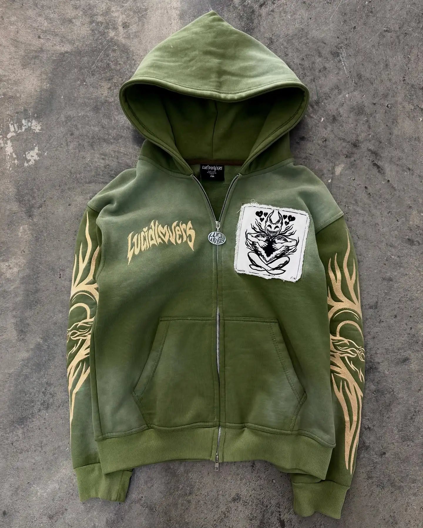 Y2K Punk Rock Zip-Up Hoodie – Harajuku Grunge Loose Fleece Sweatshirt